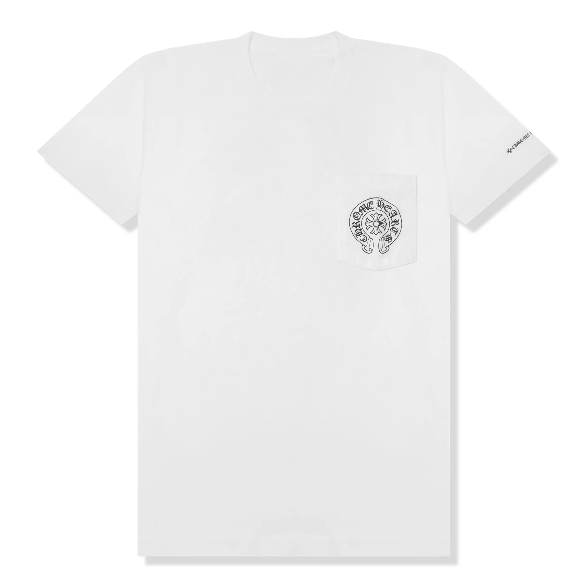 Front view of Chrome Hearts Horse Shoe Pocket Logo White T Shirt